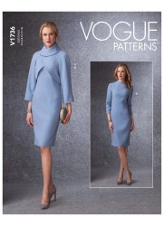 1736 Vogue Easy Fit Lined Collar Jacket, Fit Lined LS Dress Pattern 14-22 New